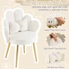 A white armchair with gold legs, presented with marketing text and close-up feature callouts. Podgląd zdjęcia produktu