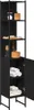 A tall, narrow black bathroom cabinet with open shelves and a closed cabinet at the bottom. Anteprima dell’immagine prodotto