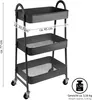 A dark gray three-tier rolling cart with dimensions indicated. Produktbild-Vorschau