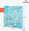 A framed artwork of a blooming tree against a bright blue sky, with dimensions and weight indicated. Produktbild-Vorschau