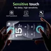 A person is holding a smartphone, showcasing a screen protector. The image highlights features of the screen protector. Produktbild-Vorschau