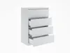 A white chest of drawers with four drawers, three of which are open, on a white background. Produktbild-Vorschau