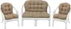 A set of outdoor furniture including two chairs and a bench, all with tan cushions. Anteprima dell’immagine prodotto
