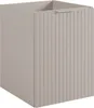 A studio shot of a beige bathroom cabinet with a fluted door and a silver handle. Produktbild-Vorschau