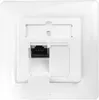 The back of a white network wall socket with an RJ45 connector visible. Produktbild-Vorschau
