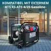 A generator is placed on a tiled floor in front of a building entrance with glass doors. Produktbild-Vorschau