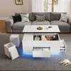 A modern living room scene featuring a sectional sofa and a white coffee table with storage and LED lighting. Náhled obrázku produktu
