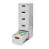 A grey metal filing cabinet with five drawers, with the bottom drawer pulled out and filled with colorful hanging files. Anteprima dell’immagine prodotto