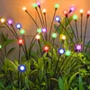 Solar-powered LED lights resembling fireflies are illuminating a garden at dusk. Produktbild-Vorschau