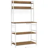 A white metal and wood kitchen baker's rack. Náhled obrázku produktu