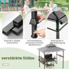 A collage of images showing a family in a backyard, close-ups of a grill pavilion's construction, and the assembled grill pavilion. Produktbild-Vorschau
