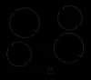 A black induction hob with four cooking zones marked by white circles. Produktbild-Vorschau