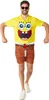 A man wearing a SpongeBob SquarePants themed outfit, including a yellow shirt with SpongeBob's face and brown shorts. Náhled obrázku produktu