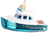 A glass boat ornament on a white background. Voir les images du produit