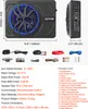 A VEVOR car subwoofer with its accessories and specifications laid out. Náhled obrázku produktu