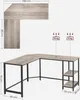 Collage showing a diagram of an L-shaped desk with dimensions and weight capacity, and a separate image of the desk. Náhled obrázku produktu