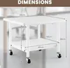 A white rolling cart with two shelves shown with dimensions indicated by lines and text. Produktbild-Vorschau