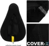 A black bicycle seat cover with multiple close-up views and text. Produktbild-Vorschau