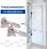 A product image showing refrigerator door hinges and a diagram illustrating their installation on a refrigerator. Produktbild-Vorschau
