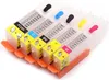 A set of four refillable ink cartridges for a printer, arranged in a row on an orange holder. Produktbild-Vorschau