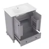A gray vanity cabinet with a white ceramic sink and the doors and drawer are open, showing the interior storage. Náhled obrázku produktu