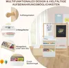 A children's easel set with various storage options and artistic elements displayed in a room setting. Produktbild-Vorschau
