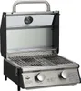 A portable gas grill with the lid open, showing the cooking grates and a thermometer on the inside of the lid. Produktbild-Vorschau