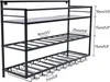 A black metal wine rack with dimensions indicated by text overlays. Náhled obrázku produktu