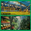 A collage of two images showing indoor farming environments. The top image depicts a greenhouse with rows of plants under artificial lights. The bottom image shows a vertical farm with shelves of produce and grow lights. Produktbild-Vorschau
