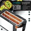A diagram of a toaster with callouts highlighting its features, alongside an image of avocado toast. Anteprima dell’immagine prodotto