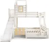 A white wooden bunk bed with a slide and a drawer, shown against a white background. Náhled obrázku produktu