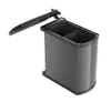 A dark gray and black dual-compartment trash can with its lid open, shown against a white background. Voir les images du produit