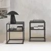 Set 2 comodini in metallo nero con ripiano, Nero Anteprima dell’immagine prodotto 4