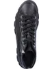 A top-down view of a black leather high-top sneaker. Voir les images du produit