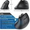 A collage of images showing a black vertical mouse from different angles, along with its dimensions and feature list. Produktbild-Vorschau