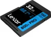 A Lexar 32GB SDHC 800x Pro memory card is shown from a slightly elevated angle against a black background. Podgląd zdjęcia produktu