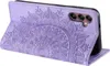 A purple flip case for a Samsung Galaxy A16 5G phone, with a mandala pattern embossed on the cover. The phone is partially visible inside the case. Produktbild-Vorschau
