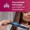 A woman is using a hair straightener, with a graphic overlay indicating the "ThermoShield-Technologie" for heat protection. Anteprima dell’immagine prodotto