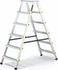 A silver, double-sided step ladder with yellow accents and black support bars, shown against a white background. Anteprima dell’immagine prodotto