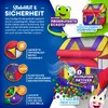 A marketing image for a children's play tent with balls, highlighting safety and features. Produktbild-Vorschau