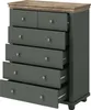 A chest of drawers with a wooden top and green drawers, some of which are slightly open. Podgląd zdjęcia produktu