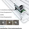 Diagram showing the layered construction of a radiator with labels in German, and three inset images showing examples of corrosion. Anteprima dell’immagine prodotto