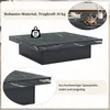 A square coffee table with a marble-like pattern and a dark base, shown from a slightly elevated angle. Inset images highlight the material and a close-up of the table's edge. Produktbild-Vorschau