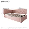 A diagram showing the dimensions of a pink upholstered bed frame. Produktbild-Vorschau