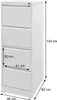 A white filing cabinet with dimensions indicated by measurement lines and text. Anteprima dell’immagine prodotto