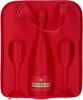 A red gift set containing a bottle of champagne and two glasses, presented in a red travel case. Produktbild-Vorschau