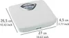 A white mechanical bathroom scale with dimensions indicated by lines and text. Produktbild-Vorschau