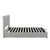 A side view of a bed frame with a tufted headboard and a slatted base, shown against a white background. Produktbild-Vorschau