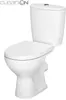 A white toilet with a tank and seat, shown from a front-side angle. Produktbild-Vorschau