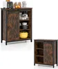 A rustic-style sideboard with sliding barn doors, displaying kitchen items on shelves. Náhľad obrázku produktu